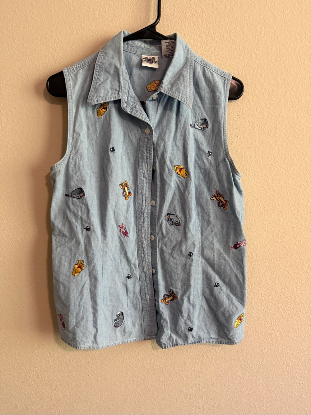 Disney Light Blue Embroidered Denim Button-Down Tank